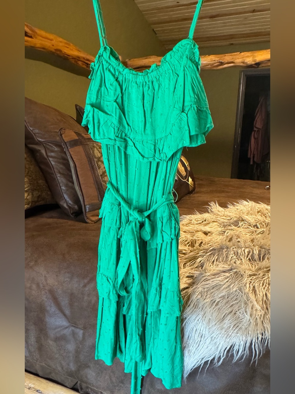 Women’s Green Ruffle Strap Sundress